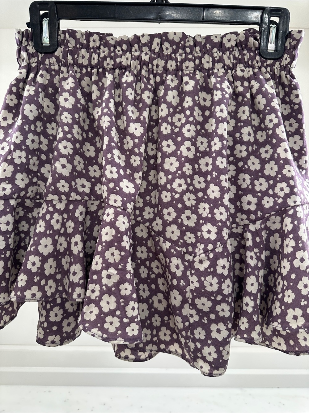 Pink Lily small Purple Floral Tiered Mini Skort. Like new